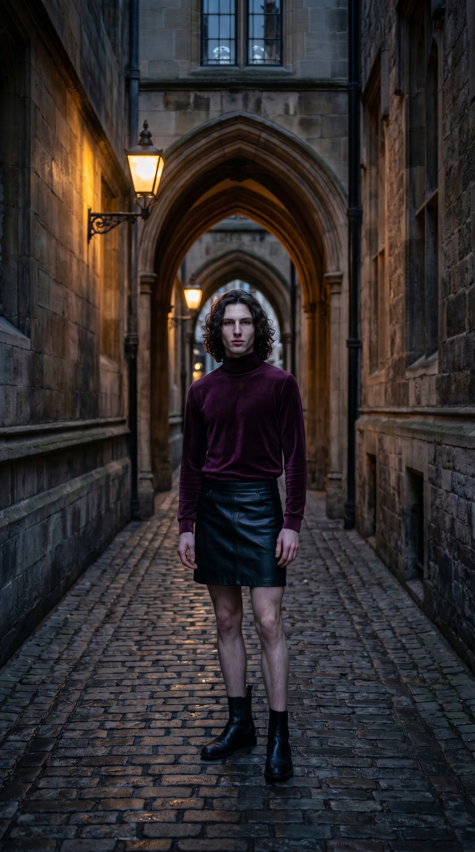 Editorial gótica: terciopelo oscuro se encuentra con retrato ambiental a 24mm
