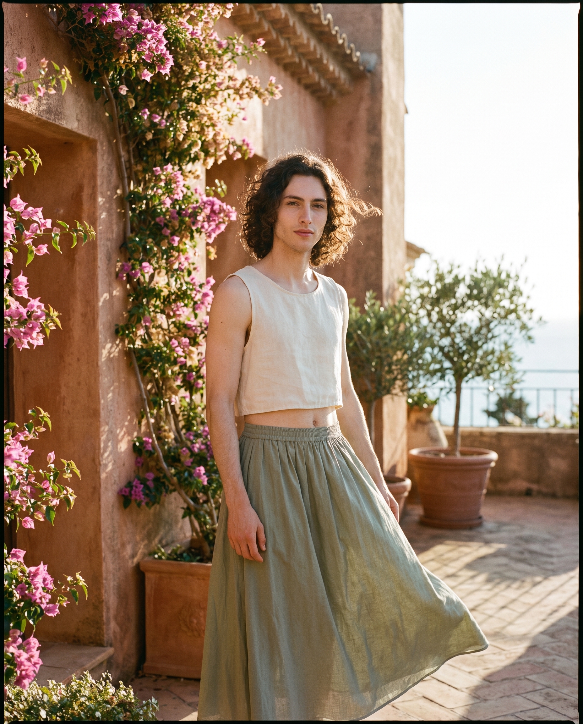 Bohemian Summer editorial — 35mm wide storytelling on a sunlit terrace