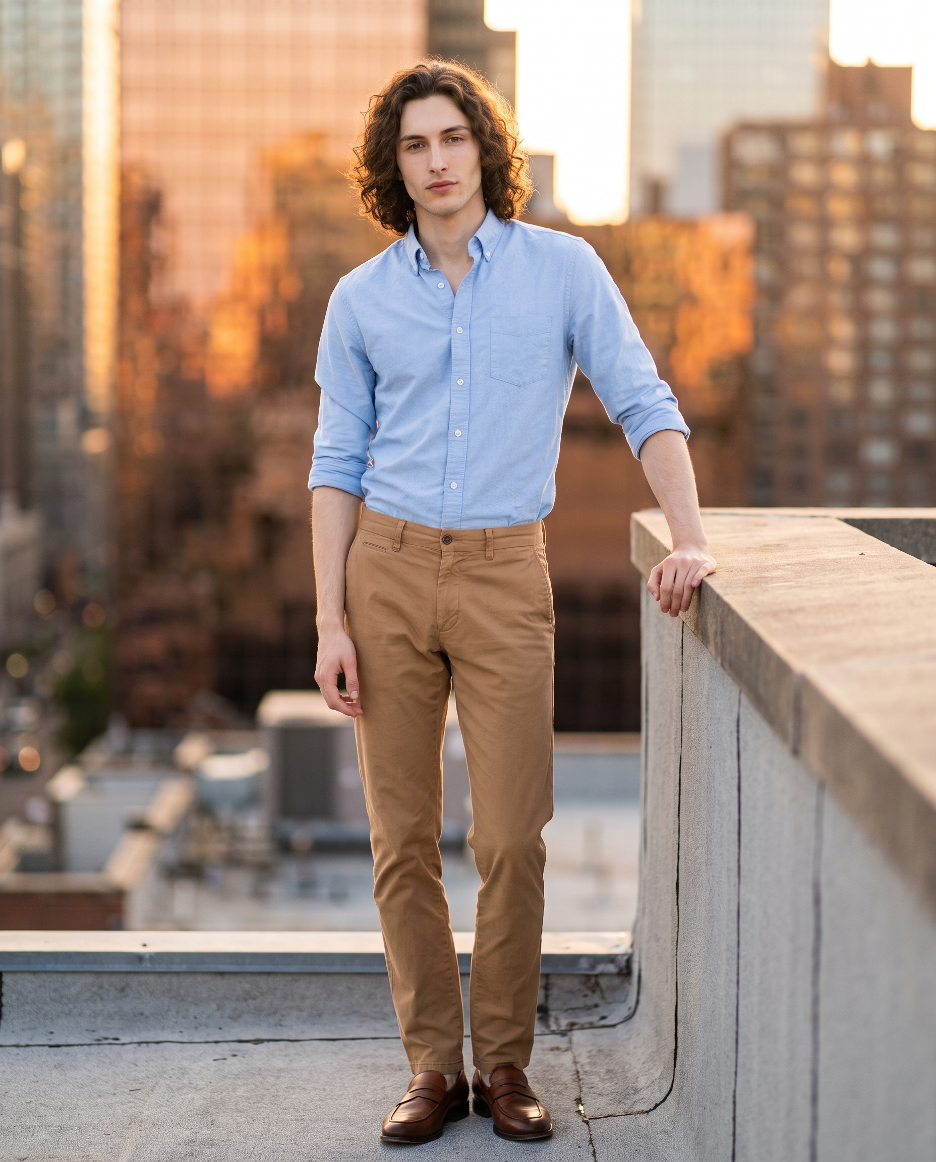 Vintage prep meets city skyline: a golden hour rooftop editorial
