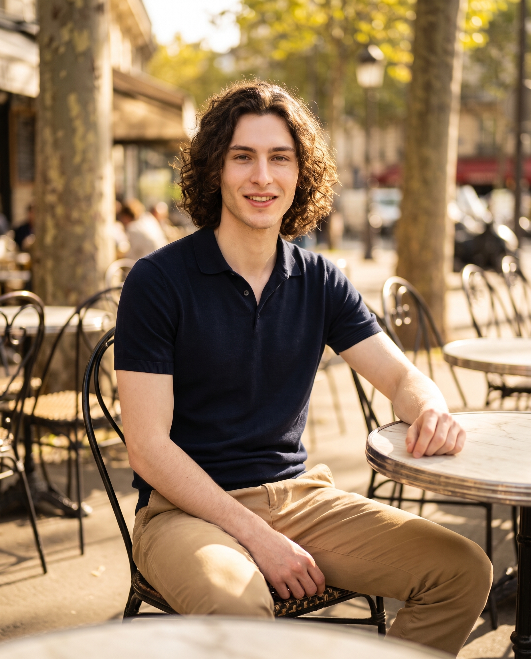 Smart Casual Friday at a Sunlit Parisian Café Terrace