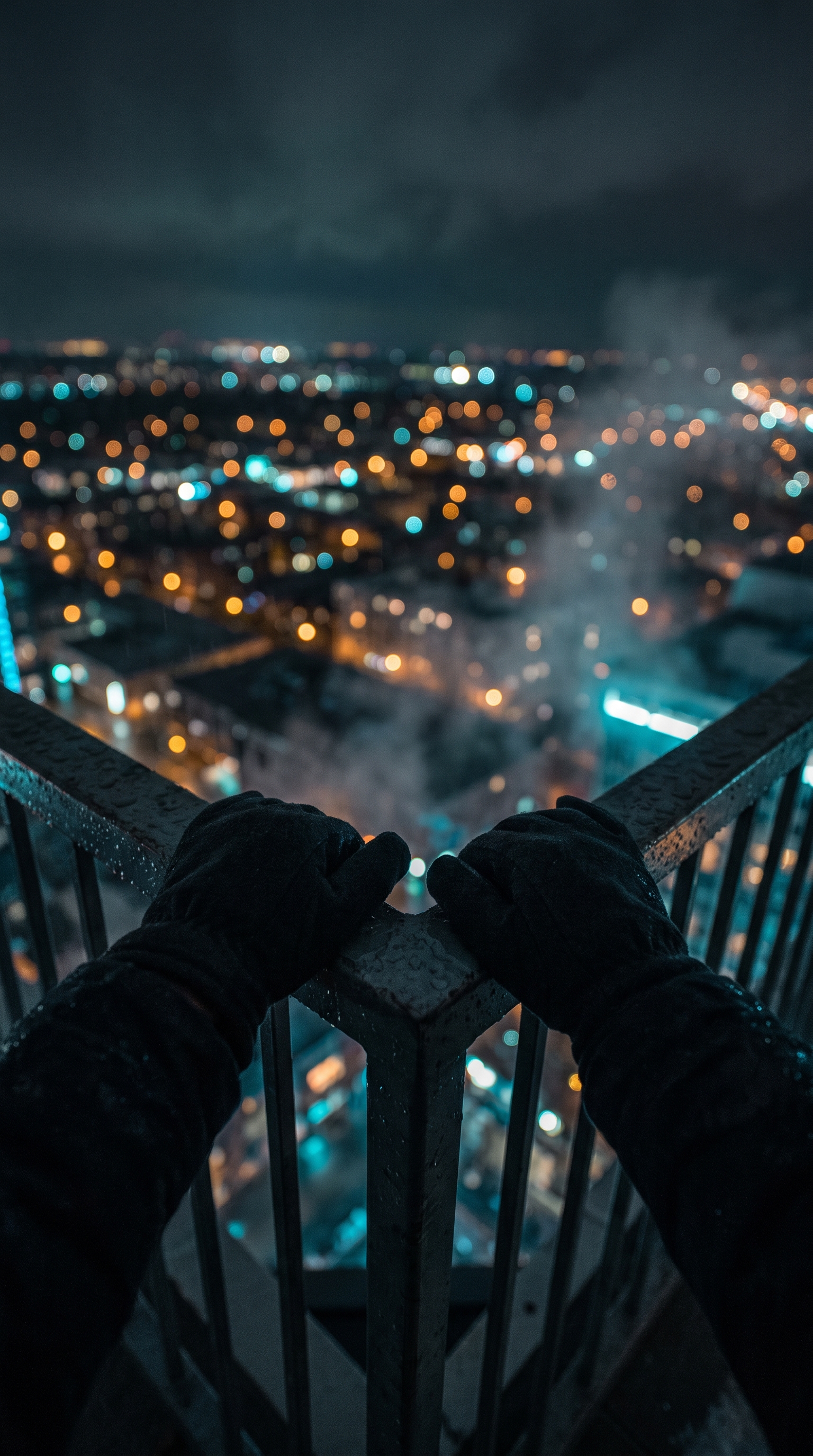 Night city rooftop: moody low-light portrait with POV immersion
