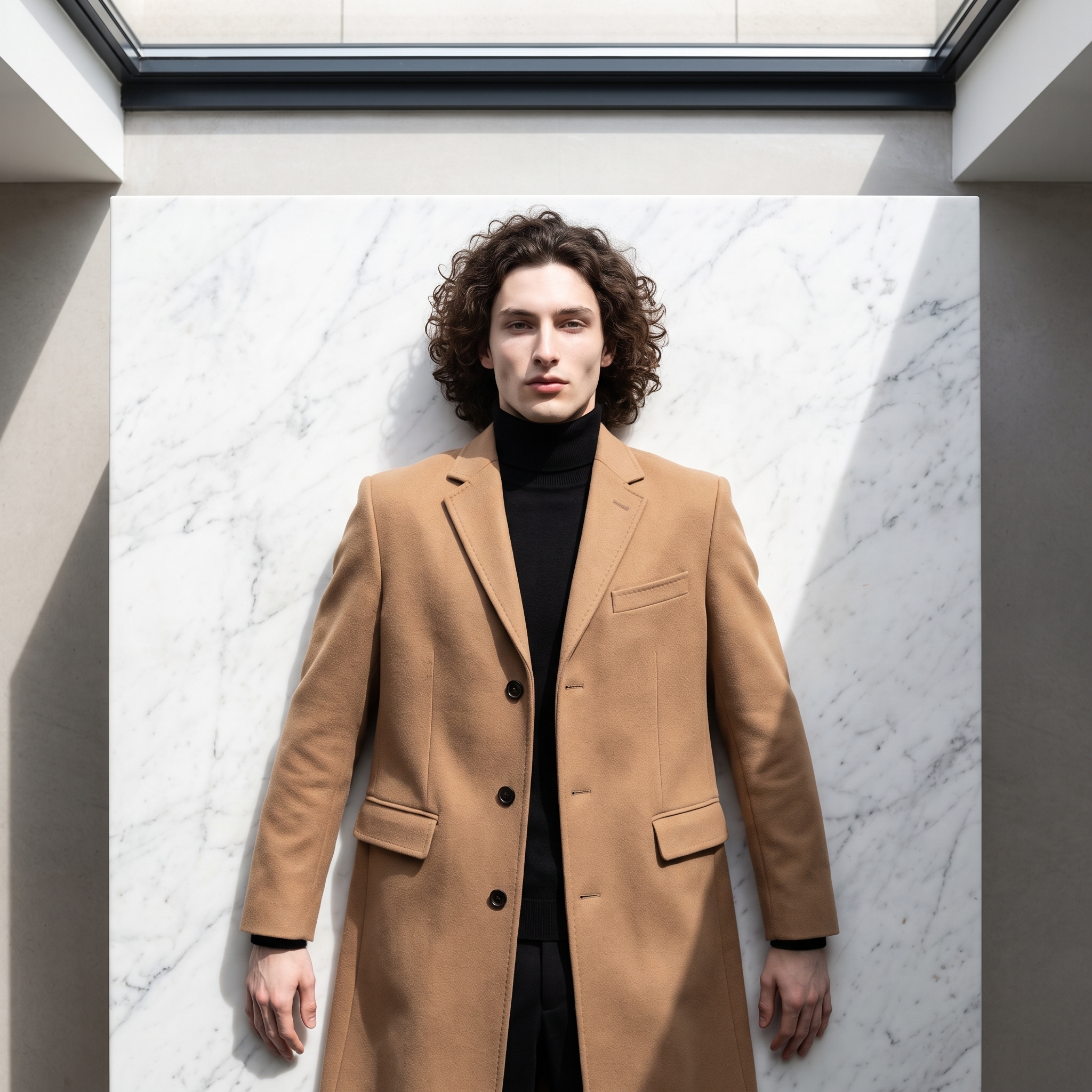Medium-format overhead flat lay: fashion editorial from a bird's eye view