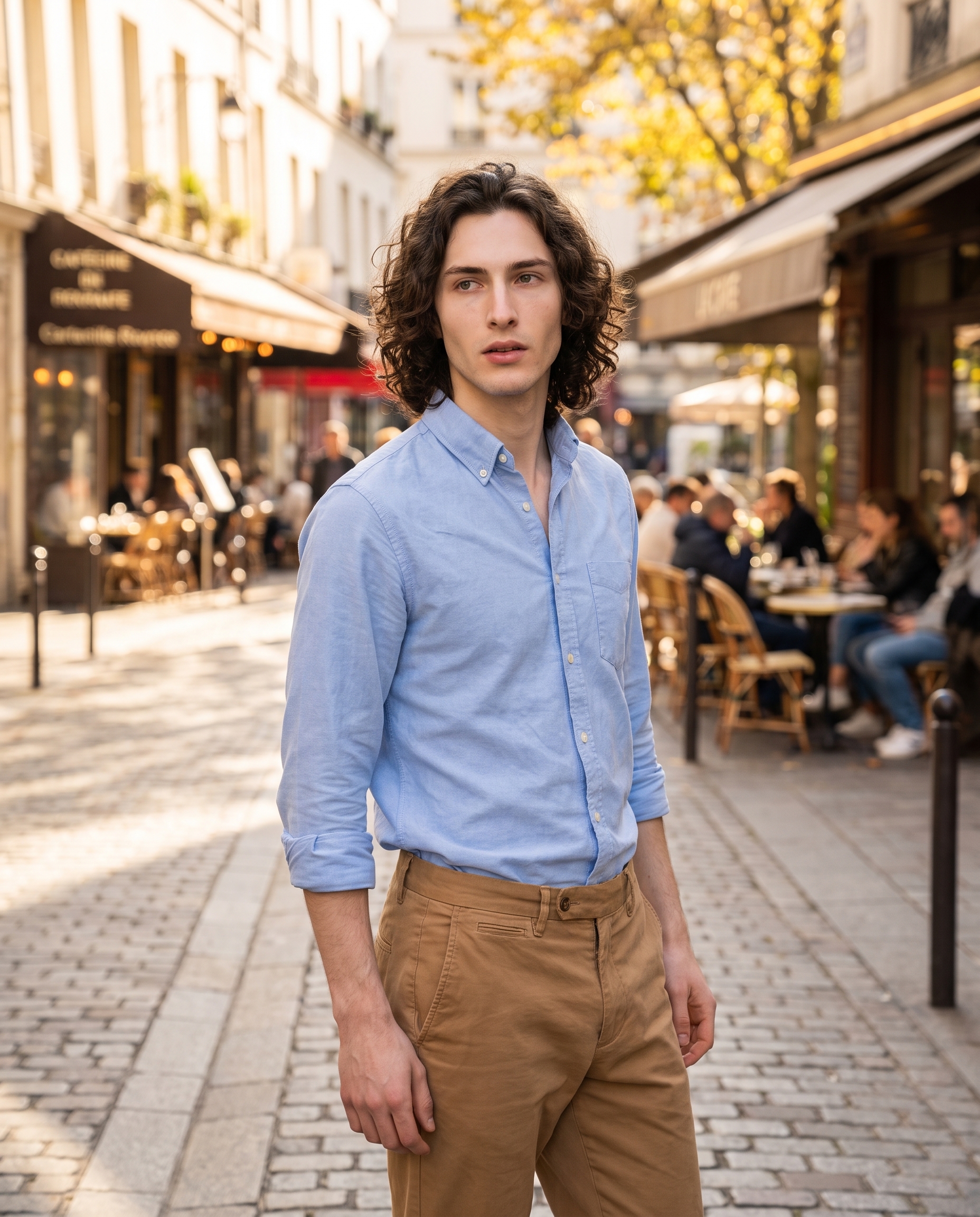 Vintage Prep Street Portrait — Environmental Candid with Soft Bokeh
